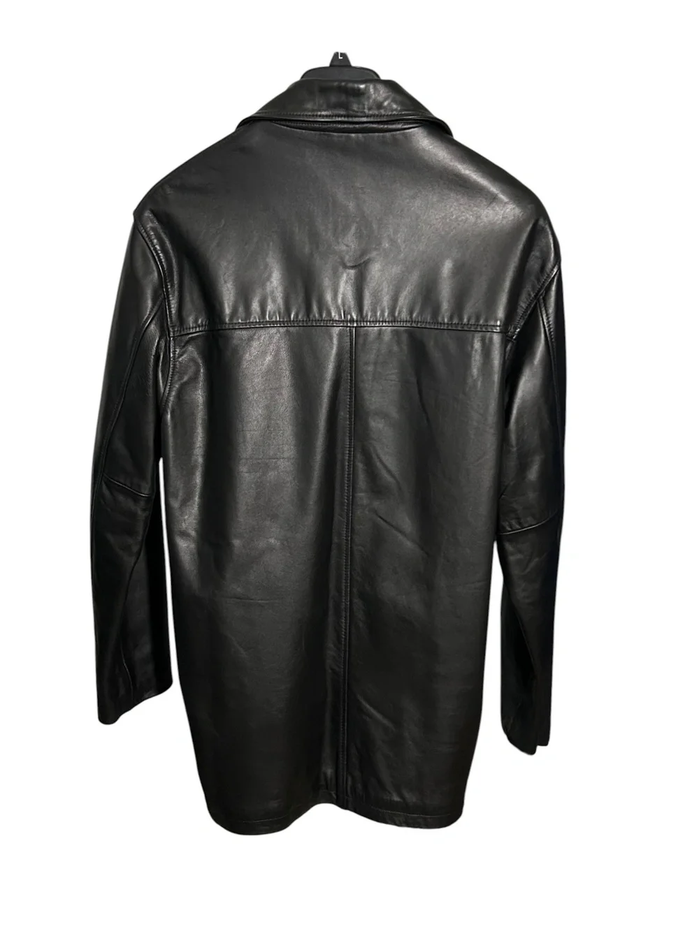 BANANA REPUBLIC Mens (L) Vintage Black 100% Leather Trench Coat Mid-Length Lined